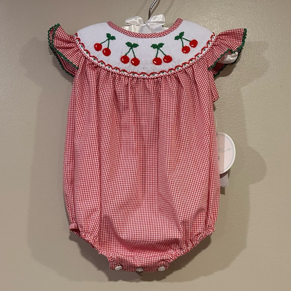 Edgehill Collection Cherry Smocked Bishop Romper